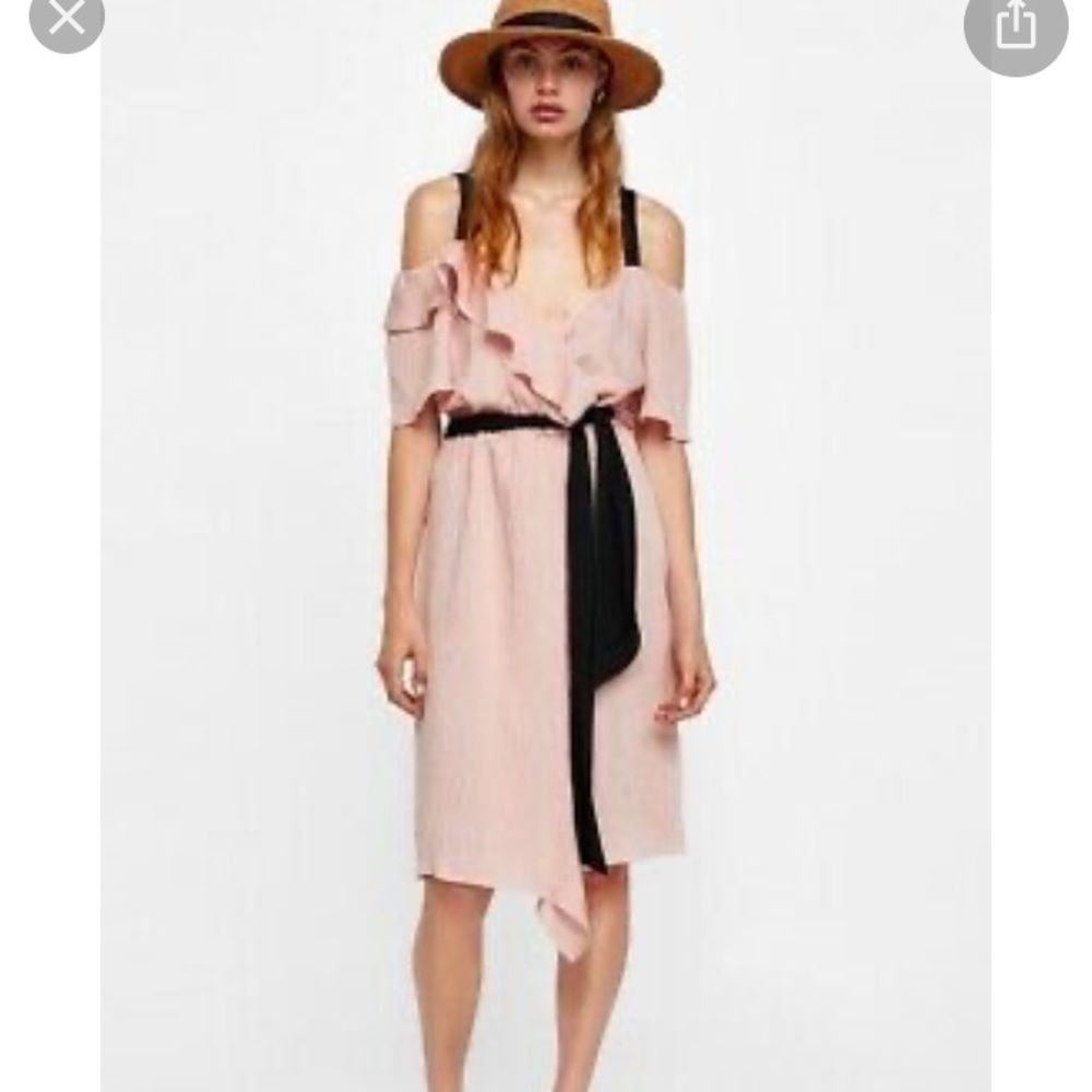 Zara beige pink wrap dress
